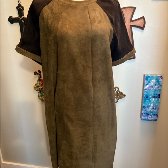 Faux Suede Olive and Black Women's Dress - Picture 1 of 2
